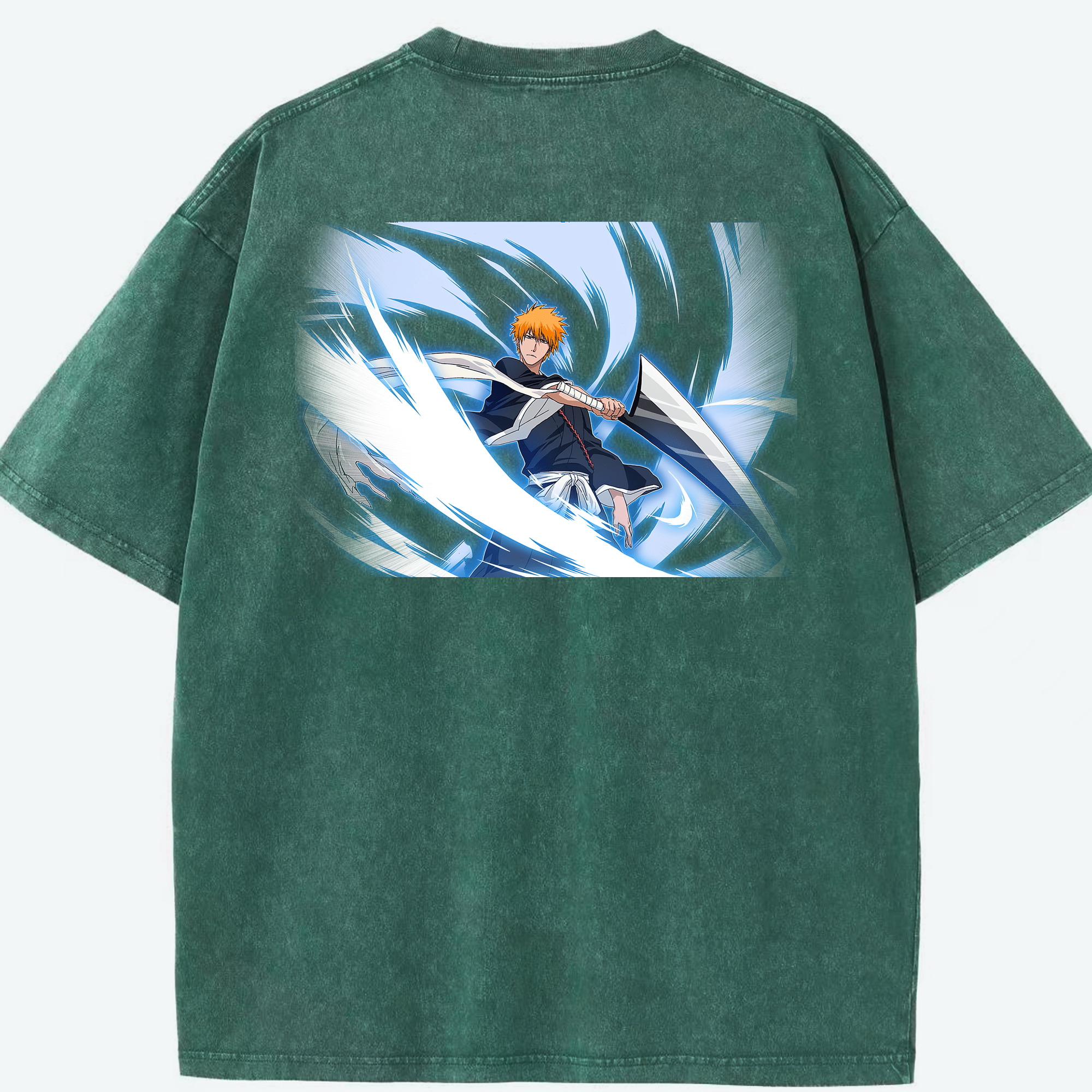 （画像用） ブリーチ 黒崎一護（くろさき いちご）BLEACH Kurosaki Ichigo 綿100% ヴィンテージ風 半袖Tシャツ（背面プリント）
